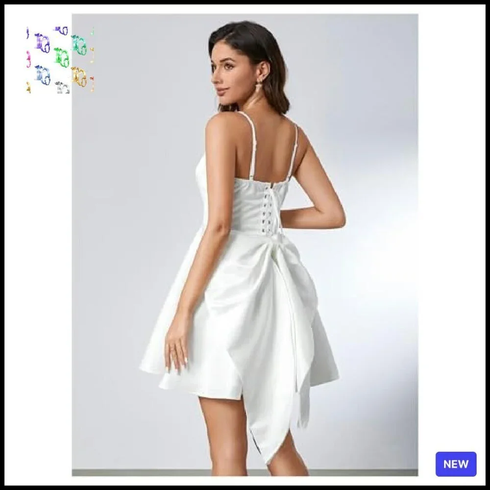 Satin Mini Dress Elegant Chic Wedding Guest Party Night Out Gown